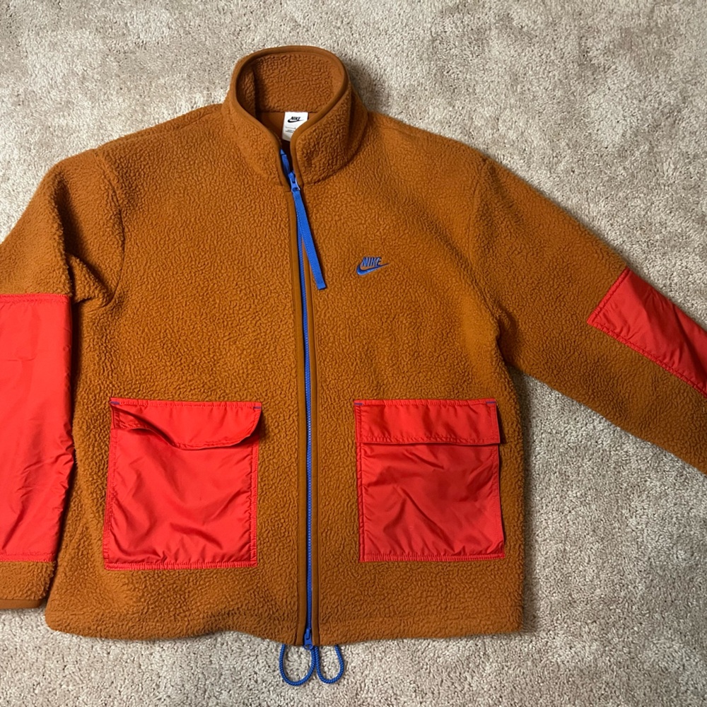 Nike Sportswear Essentials Sherpa Jacket Size L Orange Full Zip Fleece